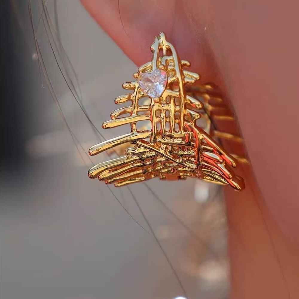 Vintage Sculpted Gold Statement Huggie Earrings